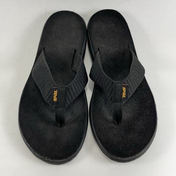 Teva Voya Canvas Flip Flops Womens Size 7 Black Sandals Beach Pool Comfort - Picture 3 of 9